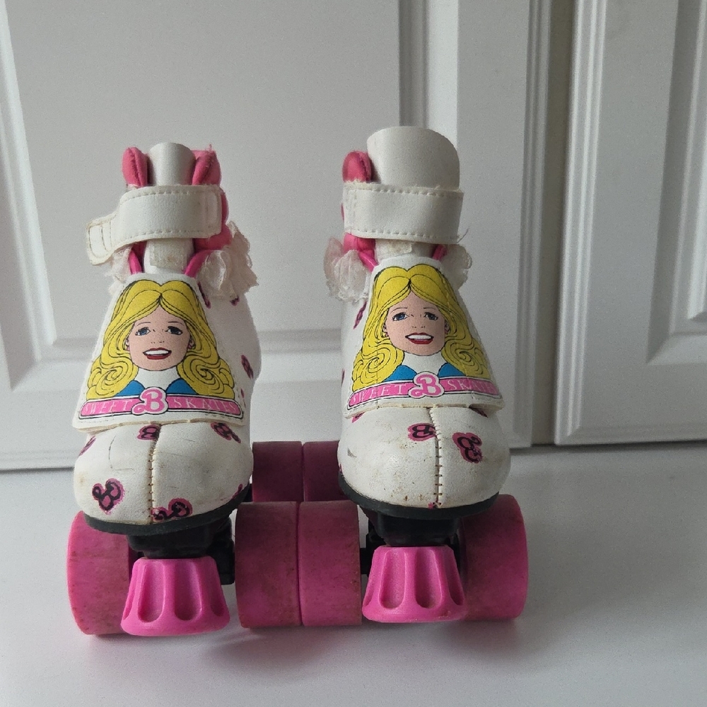 Barbie White and Pink Kids Quad Roller Skates with Doll Graphic